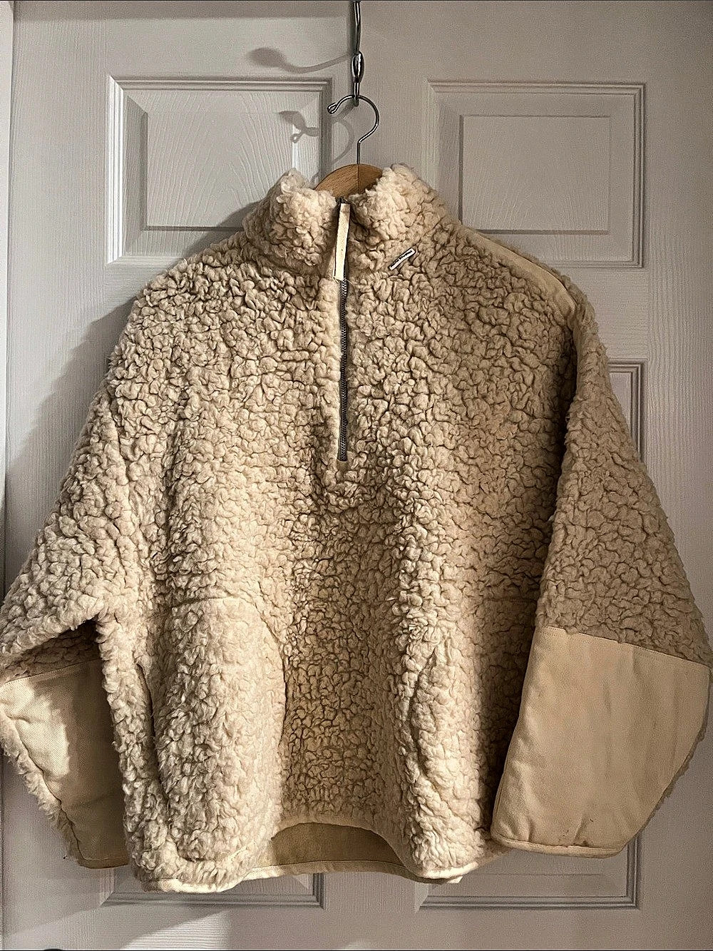 Acne Studios Oversized Fedda Teddy Half Zip Pullover Beige
